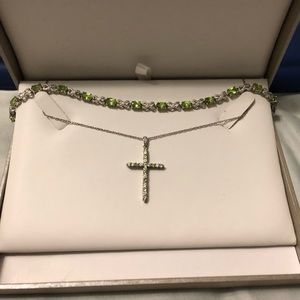 Genuine Peridot and 1/10cttw sterling silver